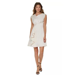 Vestido para mujer DKNY asimétrico plisado con corpiño Buttercream 14 - Imagen 1 de 5