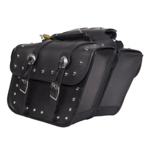 14" W MOTORCYCLE PVC STUDDED SADDLEBAGS w/ CONCHO FOR HARLEY DAVISON - DDA13 - Picture 1 of 11