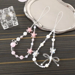 Cute Pearl Bow Cell Phone Chain Clear Luggage Pendant New Keychain Pendant - Photo 1 sur 12