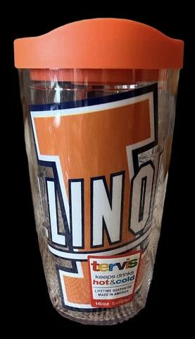 NEW 16 OZ TERVIS  TUMBLER ORANGE LID ILLINOIS FIGHTING ILLINI Cover