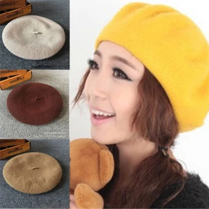 Solid Color Plain Beret Warm Winter Beanie Hat Women Beret Elegant Retro Vintage - Picture 1 of 35