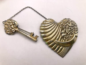 Vintage Truart Sterling Silver 2 inch Floral Heart with Key - Picture 1 of 7