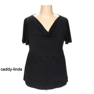 NEU NEU MIT ETIKETT $ 119 CATHERINES SCHWARZ POLY PERLEN TOP BLUSE AUSGESTELLT TUNIKA PARTY WASSERFALLAUSSCHNITT - Bild 1 von 3
