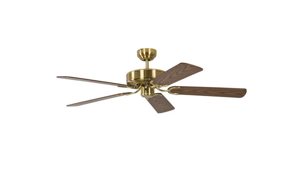 Vintage Ventilatore da Soffitto Senza Luce Piatto Ventola Ottone Opaco Quercia - Immagine 1 di 2