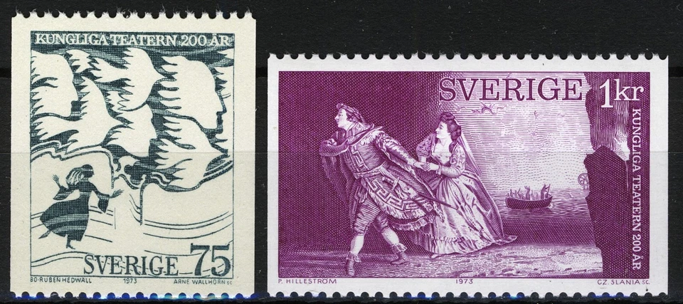 Suecia 1973, 200 Aniversario de la Royal Opera, Stockholm Set MNH, Mi 792-93 Foto 1 de 1
