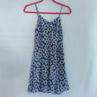 Fire Los Angeles Blue White Daisy Floral Smocked Strappy Skater Dress Size Xs