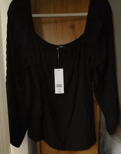 Ladies F&F SQ/N Balloon L/S Black Crinkle Design Summer Ready Top Size22-NEW - Picture 1 of 9