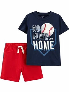 Carters Infant Baby Boys Outfit Blue Baseball Home Plate Shirt & Shorts Set 6M - Picture 1 of 2