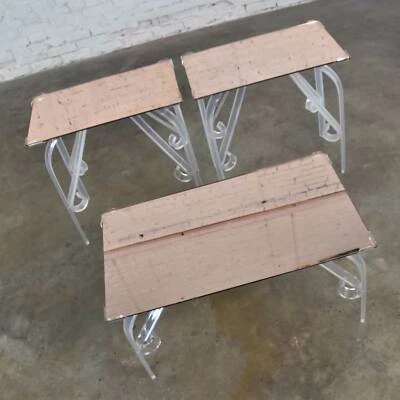 Hollywood Regency Art Deco Lucite & Rose Mirrored Tables a Set 1 Coffee & 2 End  - Image 1 of 4
