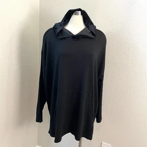 NEW Eileen Fisher Woman Plus 3X Velvet Hooded Box Top Black Pullover Sweatshirt - Picture 1 of 18