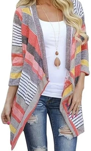 DEARCASE ASYMMETRISCHE Strickjacke 3/4-Arm gestreift bedruckt vorne offen M - Bild 1 von 5