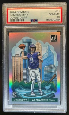 2024 Donruss J.J. McCarthy Downtown! SSP RC Rookie #11 Vikings PSA 10 Foto 1 de 2