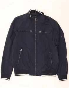 TOMMY HILFIGER Mens Bomber Jacket UK 40 Large Navy Blue Polyester AM07 - Picture 1 of 3