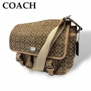 Bolso de hombro COACH Signature Canvas Leather Beige Authentic - Imagen 1 de 24