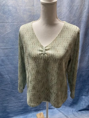 Blusa Top Jones New York Para Mujer Texturizada Beige Como Nueva Marrón Talla Grande Cuello en V Foto 1 de 4