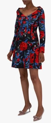 Lela Rose Black Blue Red Floral Open Neck Mini Dress Size 6 New MSRP$1590 - Image 1 of 4