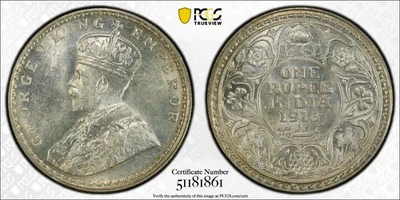BRITISH INDIA 1913 C Silver Rupee Toned PCGS MS63 - Image 1 of 4
