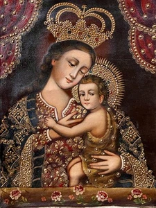 Virgin and Child, Cuzco School oil painting spanish colonial, Antique Style - Picture 1 of 17
