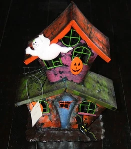 Colorful 11" Metal Halloween HAUNTED HOUSE Votive Tea Light Candle Holder NEW - Picture 1 of 2