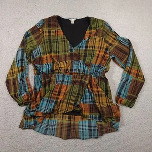 Cato Shirt Womens 18-20W V Neck Cold Shoulder Layered Plaid Colorful Wrap Blouse - Picture 1 of 15