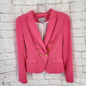 H&M Hot Pink Womens Blazer Double Breasted Glam Preppy Academia 4 Boardroom Twee - Picture 1 of 11