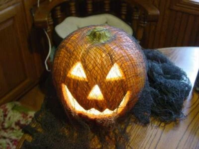 Vtg HALLOWEEN Blow Mold Foam Pumpkin Lighted  Jack O Lantern with Black draping - Image 1 of 4