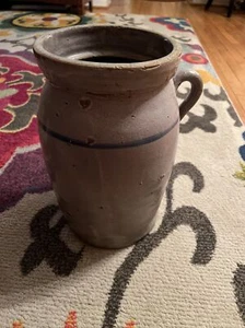 Awesome Huge Antique Blue Decorated Gray Salt Glaze Stoneware Gallon Jar - Picture 1 of 7