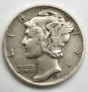 1945 S Mercury Dime AU You Grade it! 90% Silver Type Coin Free Ship! - Picture 1 of 4