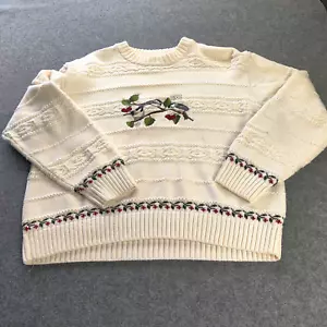 Vintage Cabela Sweater Woman Medium Ivory Cream Fair Isle Retro Cable Knit Mom - Picture 1 of 8