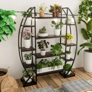 Tall Plant Stand Indoor Large Plant Shelf Industrial Curved Oval Flower Pot Rack - Picture 1 of 12