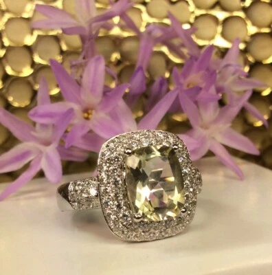 Anillo de plata esterlina de cuarzo limón/circonita cúbica Rebecca Sloane talla 6 joyería fina Foto 1 de 4