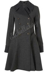 TOPSHOP Best of British Grey Military Heritage Skirted Wool Dress Coat UK14 BNWT - Picture 1 of 12