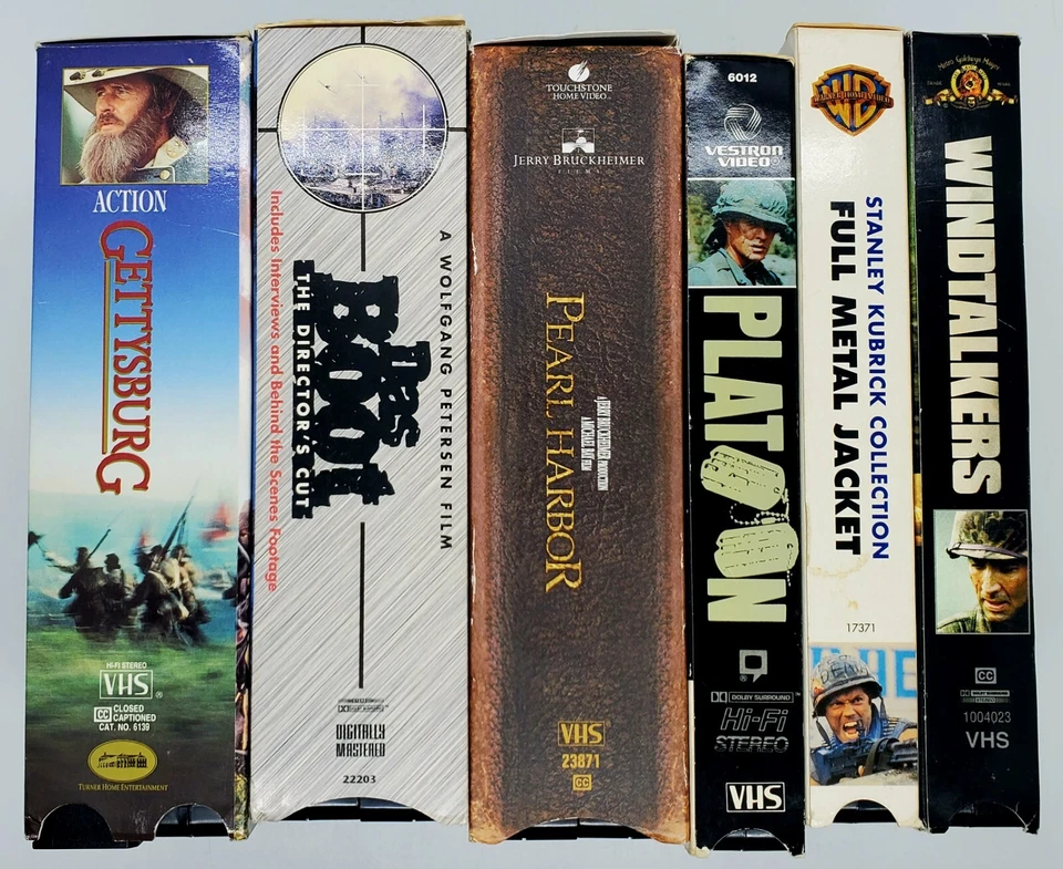Vintage LOT of 6 Movies VHS War Collection Full Metal Jacket Das Boot Platoon 🎬 - Image 1 of 4