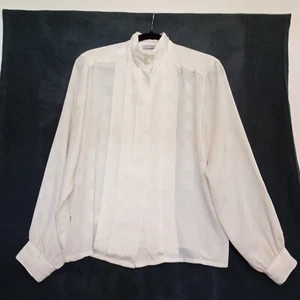 Vintage Long Sleeve Satin-Like Blouse Ivory Laura And Jane Size 12 Pleated - Picture 1 of 7