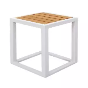 Outdoor Side Table Square 18 In. Slatted Wood Tabletop Waterproof UV Protected - Picture 1 of 9