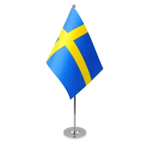 Sweden Satin & Chrome Premium Table Flag  - Picture 1 of 7