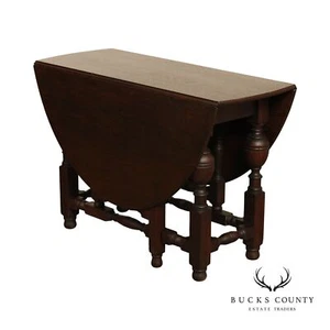 Antique Berkey & Gay William and Mary Style Oak Drop Leaf Table - Picture 1 of 12