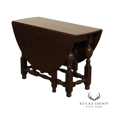 Antique Berkey & Gay William and Mary Style Oak Drop Leaf Table Cover