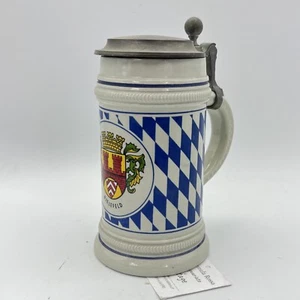 Boccale da birra in ceramica Germania Bielefeld vintage con coperchio in peltro - Foto 1 di 10