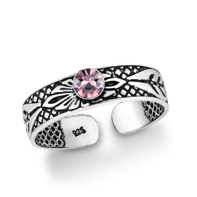 Anillo Vintage Verano Naturaleza Hoja Cristal Rosa Boho Plata Esterlina Puntera/Rosa Foto 1 de 4