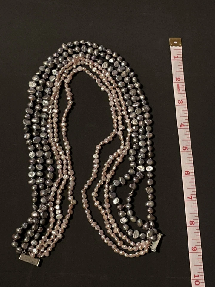 Collar de perlas barrocas de agua dulce rosa y púrpura de varios hilos Foto 1 de 4