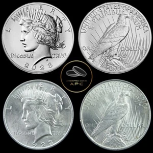 1923 & 2023 100 Years of Peace 2 Coin Set Uncirculated Silver Dollars Box & COA - Picture 1 of 5