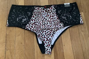 22/24 Lane Bryant Cacique Mid Waist Cheeky Panty Black Lace Red Cheetah Leopard - Picture 1 of 7