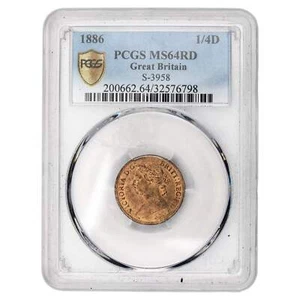 Great Britain 1886 1/4d Farthing Coin S-3958 - MS-64 Red - Picture 1 of 4
