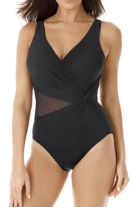 MIRACLESUIT ILLUSIONIST CIRCLE COSTUME DA BAGNO PEZZO UNICO NERO PANNELLO A RETE TAGLIA 10 US - Foto 1 di 6
