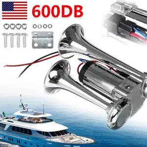 600DB Dual Trumpets Super Loud Car Electric Air Horn Truck Boat Train Speaker US - Foto 1 di 11