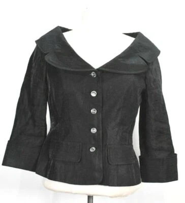 Victor Costa Womens Black 3/4 Sleeve Roll Up Cuff Embelished Button Blazer 4 - Image 1 of 4