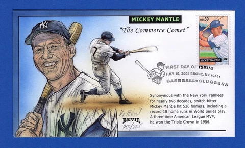 Scott 4083 Baseball Sluggers Mickey Mantle Hand Painted Bevil FDC 207/225 Cover