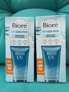 2 Biore UV Aqua Rich SCHWERELOSE FEUCHTIGKEITSCREME Sonnenschutz LSF 50-1,7oz (EXP 7/26) - Bild 1 von 3
