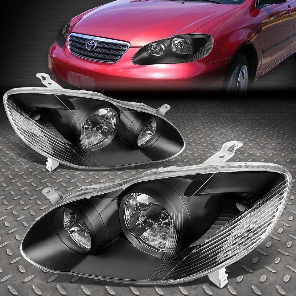 PARA 03-08 TOYOTA COROLLA CARCASA NEGRA FAROS ESQUINEROS TRANSPARENTES REPUESTO LÁMPARAS Foto 1 de 4